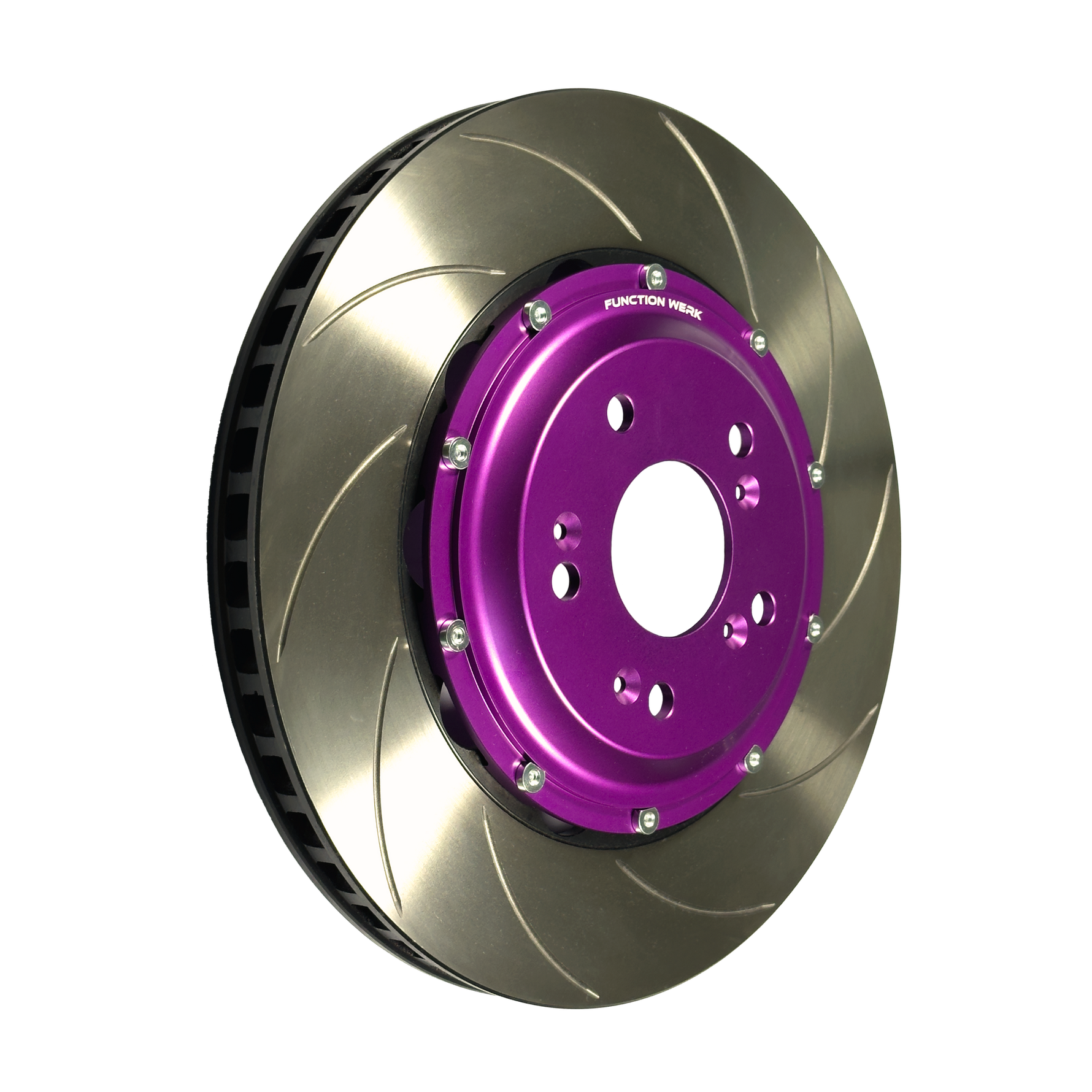 Function Werk slotted front brake rotor angled view for 2021-2025 Acura TLX Type S