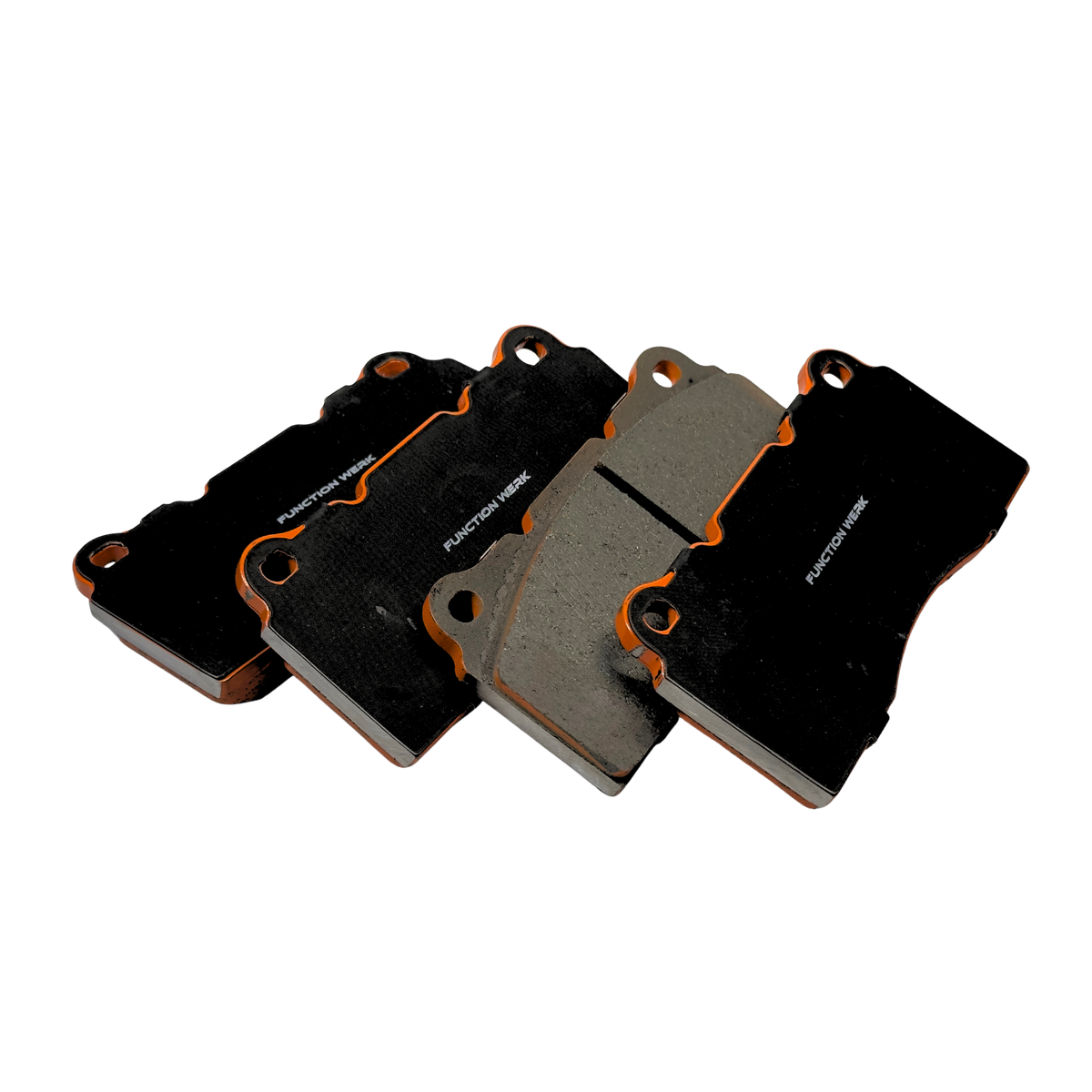 Function Werk 6-pot big brake kit pads in a four-pad fan arrangement