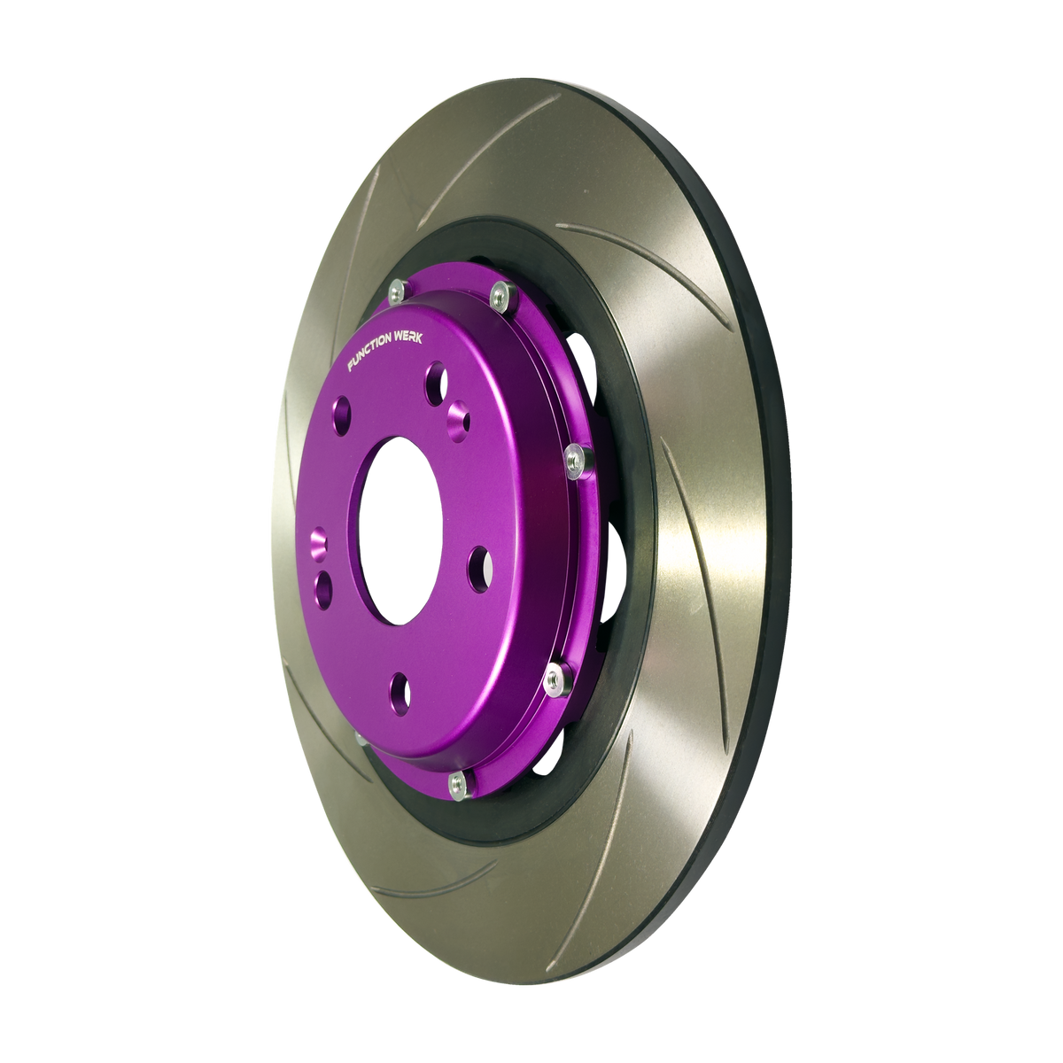 Function Werk slotted rear brake rotor three-quarter view for 2021-2025 Acura TLX Type S